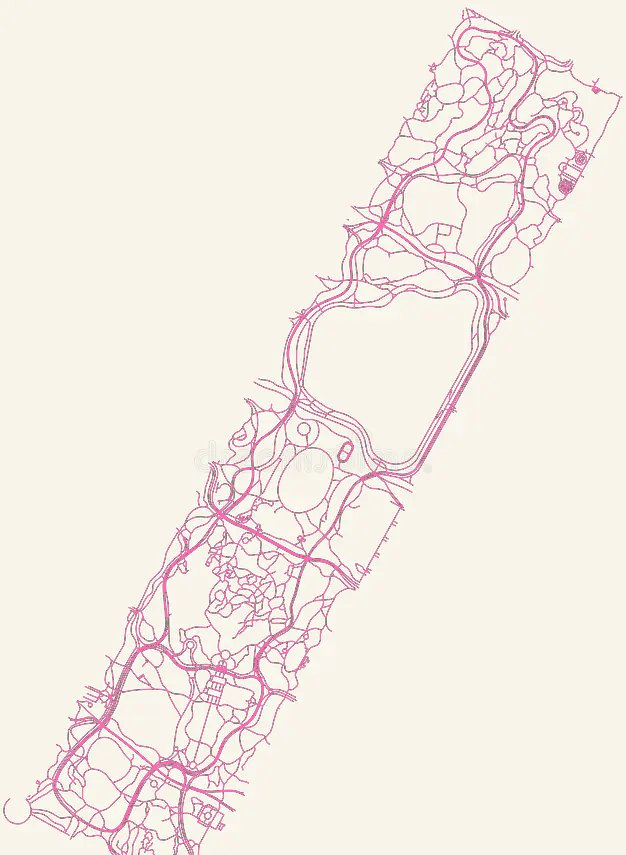 Central Park pathways map with trails highlighted in pink